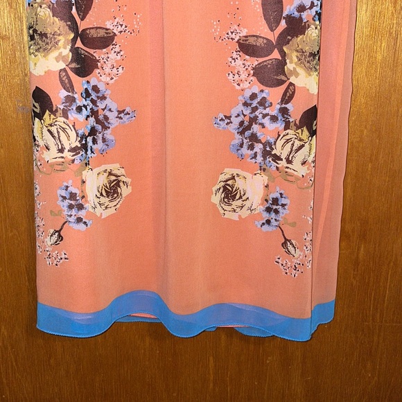 •MAX STUDIO M.S.S.P•FLORAL WITH BLUE TRIM CHIFFON PLEATED DRESS SIZE SMALL EUC - Picture 5 of 9